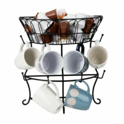 Hot Sale β Mind Reader Countertop Mug Rack, Cup Tree With Pegs & Upper Basket π
