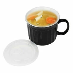 Promo 🔔 Mind Reader Vented Mug Stoneware, Stew Bowl, Microwave Broth Cup Black Black 👍