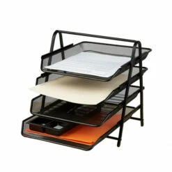 Deals 😉 Mind Reader Desk Organizer With 4 Sliding Paper Trays - Yellow Silver 🔥