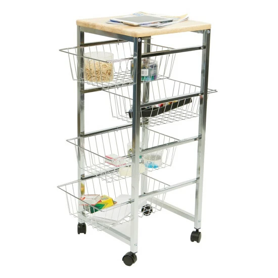 Hot Sale β Mind Reader 4-Tier Wire Basket Cart With Wood Surface - Silver π 2 Hot Sale β Mind Reader 4-Tier Wire Basket Cart With Wood Surface - Silver π - Image 2
