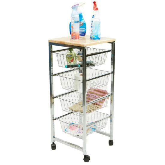 Hot Sale β Mind Reader 4-Tier Wire Basket Cart With Wood Surface - Silver π 4 Hot Sale β Mind Reader 4-Tier Wire Basket Cart With Wood Surface - Silver π - Image 4