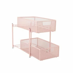 New 🔥 Mind Reader 2-Tier Cabinet Basket Mesh Storage Baskets Pink ⌛