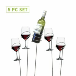 Discount 👏 Mind Reader Metal 5-Pc Wine Bottle And Glass Holder Sticks Set, Silver 🧨