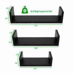 Hot Sale 👍 Mind Reader 3-Pack Of Floating Wall U-Shelves With Invisible Brackets Black Black 🌟 -Mind Reader Sales Store unnamed file 81
